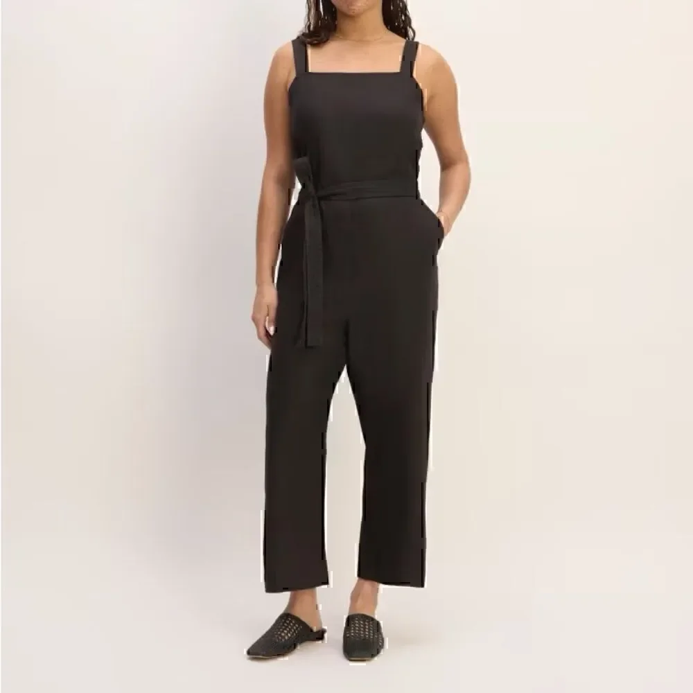 NEW Everlane The Linen Side-Button Jumpsuit Black Size 6 Sustainable